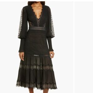 Lace Pintuck Long Sleeve Cocktail Dress